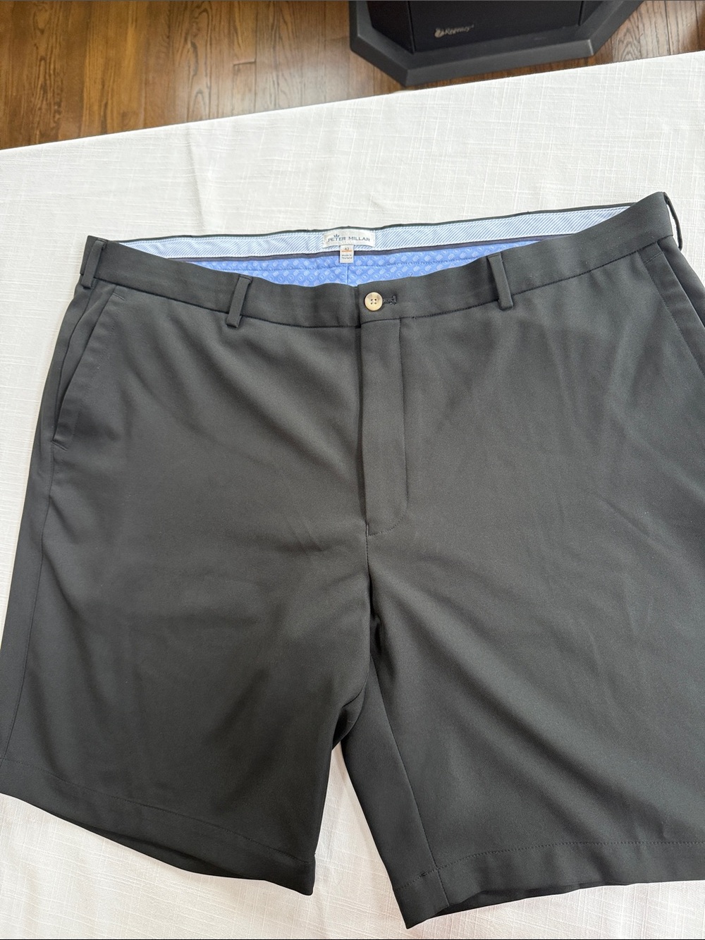 Peter Millar Black Performance Flat-Front Shorts